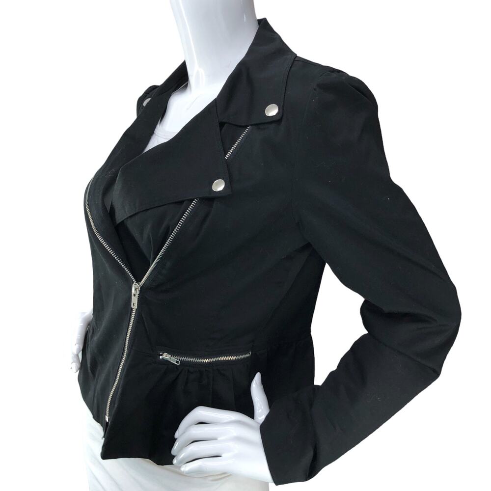 Sandro Womens Size S Biker Jacket Asymmetrical Cotton Zip Pockets Black - Picture 4 of 14